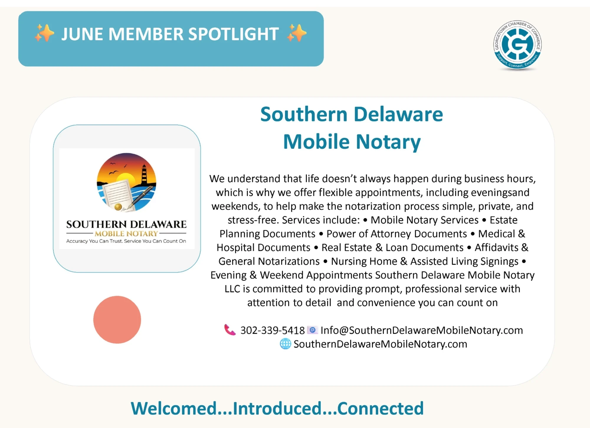 Southern Delaware Mobile Notary member spotlight graphic