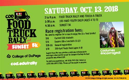 College of DuPage Food Truck Rally and Sunset 5K Run/Walk header image