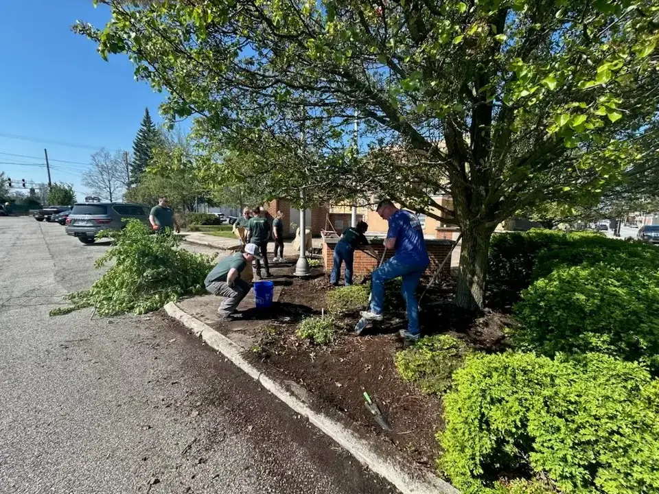 Volunteers collecting litter during the Arbor Day cleanup in Galion, Ohio