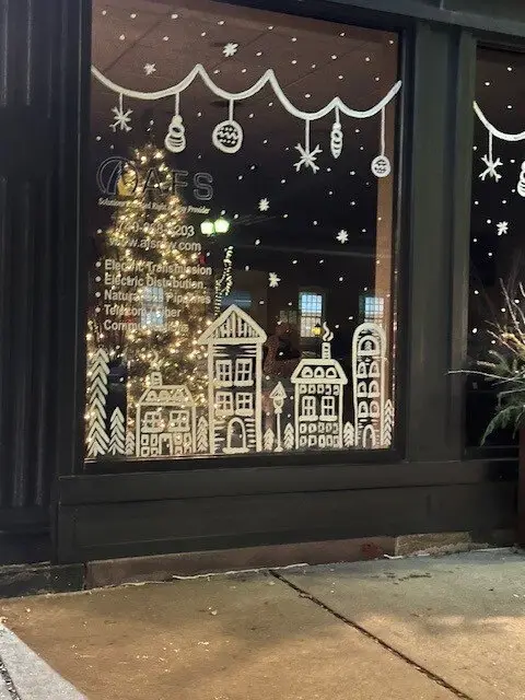 Decorated downtown holiday storefront
