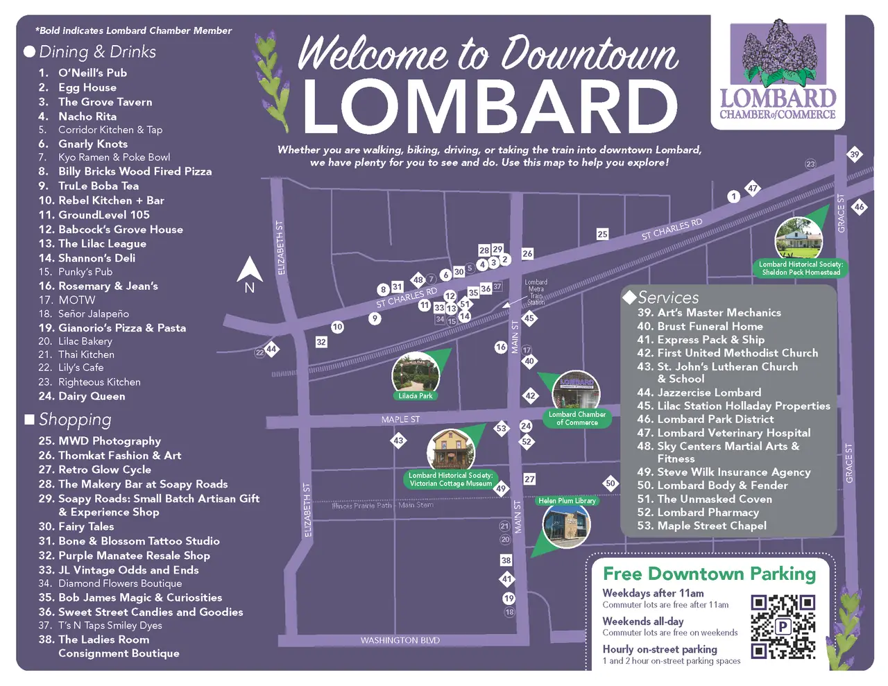 Downtown Lombard business map and guide, page 2
