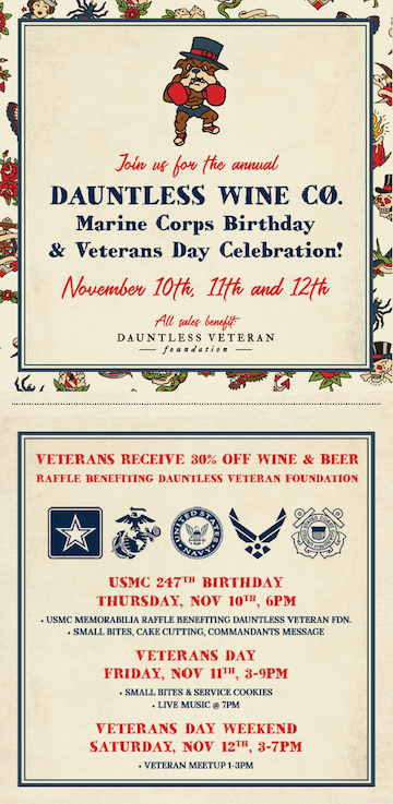 Dauntless Wine Co Veterans Day Celebration header image