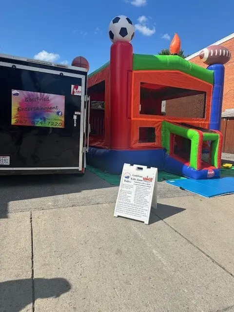Bounce house at Think Local, First Thursdays