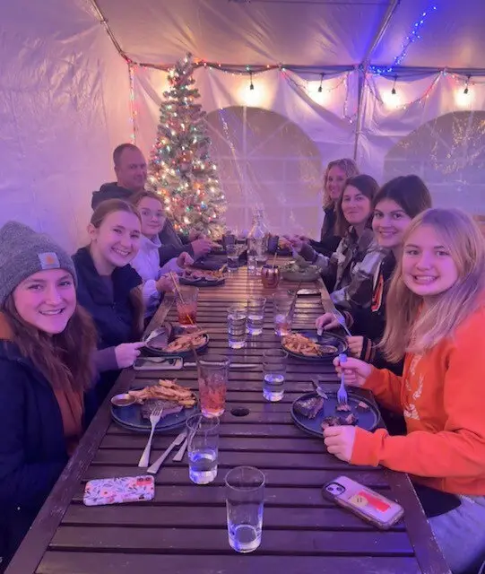 Holiday gathering around a dinner table