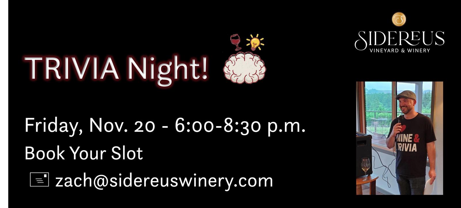 Trivia Night at Sidereus Winery header image