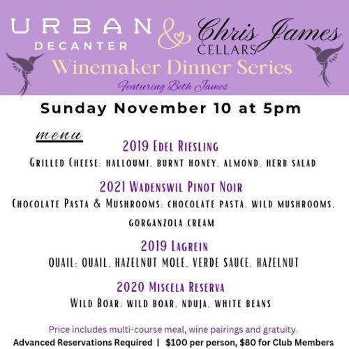 Winemaker Dinner Series - Chris James Cellars header image