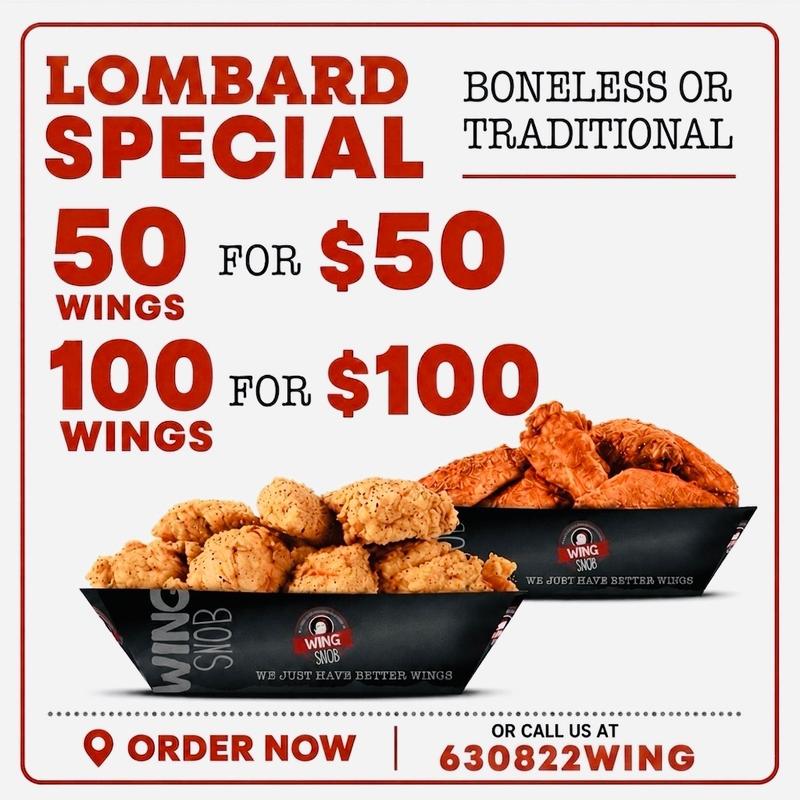 50 Wings for $50 and 100 Wings for $100 (Boneless or Traditional) Up to 5 Flavors