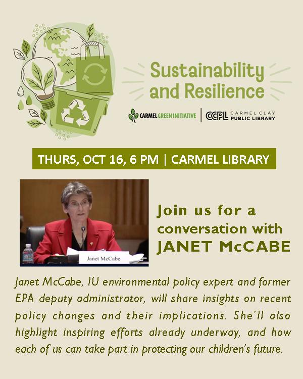 Carmel Green Initiative Presents Sustainability & Resilience, a conversation with Janet McCabe header image