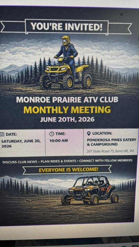Monroe Prairie ATV Club Meeting header image