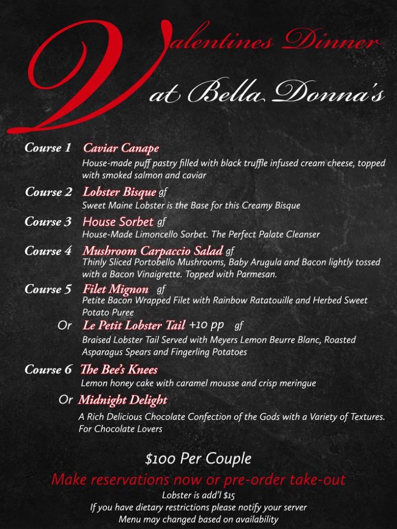 Valentine's Dinner at Bella Donna's Bistro header image