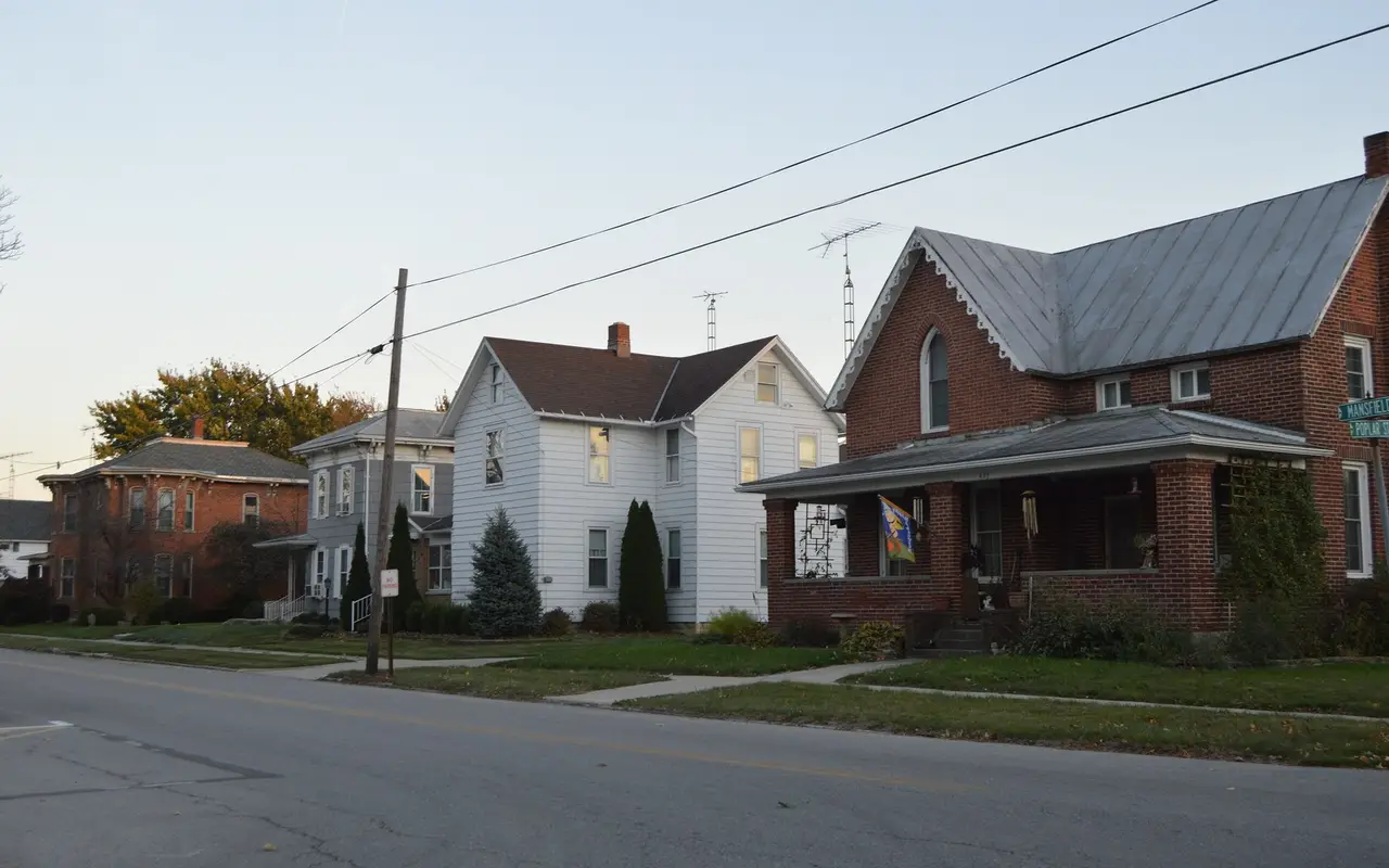 Houses on Mansfield Street at Poplar in New Washington, Ohio