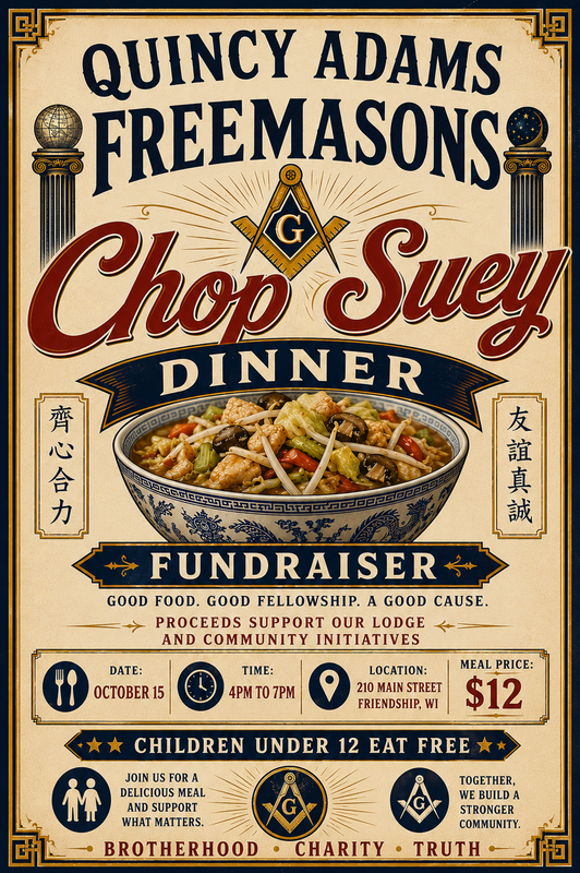 Quincy Adams Freemasons Chop Suey Fundraiser header image