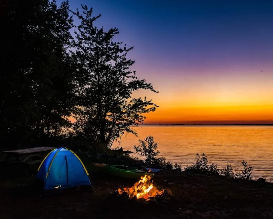 Campfire and lake in Adams County