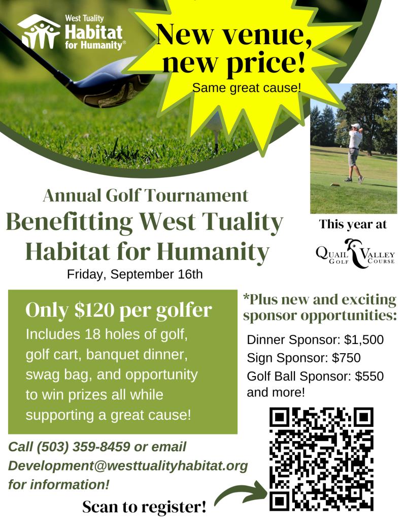 West Tuality Habitat for Humanity Golf Tournament header image