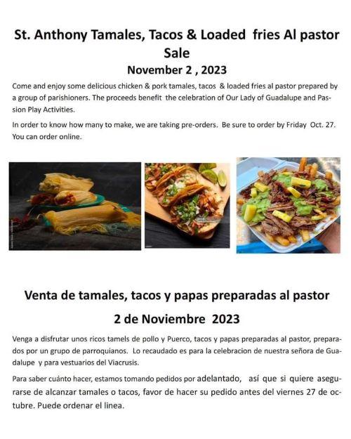 St. Anthony Tamales, Tacos & Loaded Fries Al Pastor Sale header image