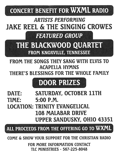 Concert Benefit for WXML Radio header image