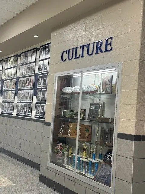 Display case labeled Culture inside a local school