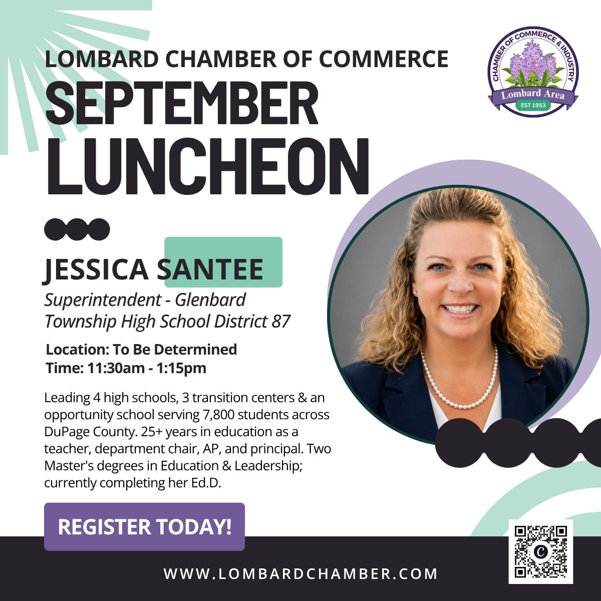 September Luncheon - Jessica Santee, Superintendent of Glenbard Township High School District 87 header image
