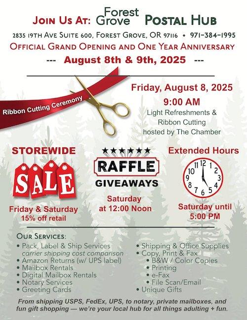 Forest Grove Postal Hub Grand Opening & One year anniversary header image