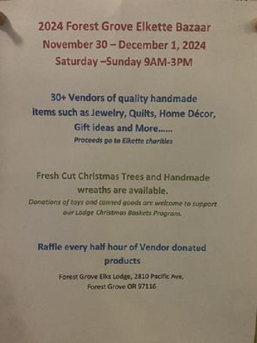 Forest Grove Elkette Bazaar header image