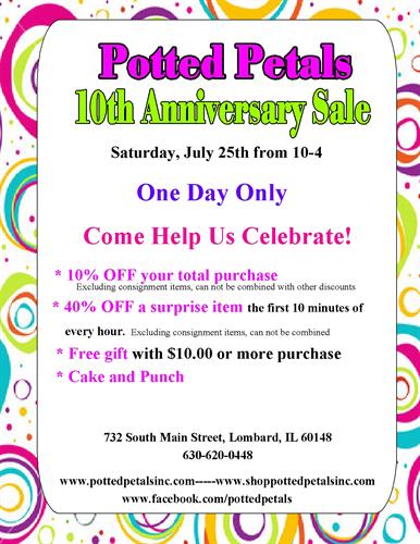 Potted Petals 10th Anniversary Sale header image