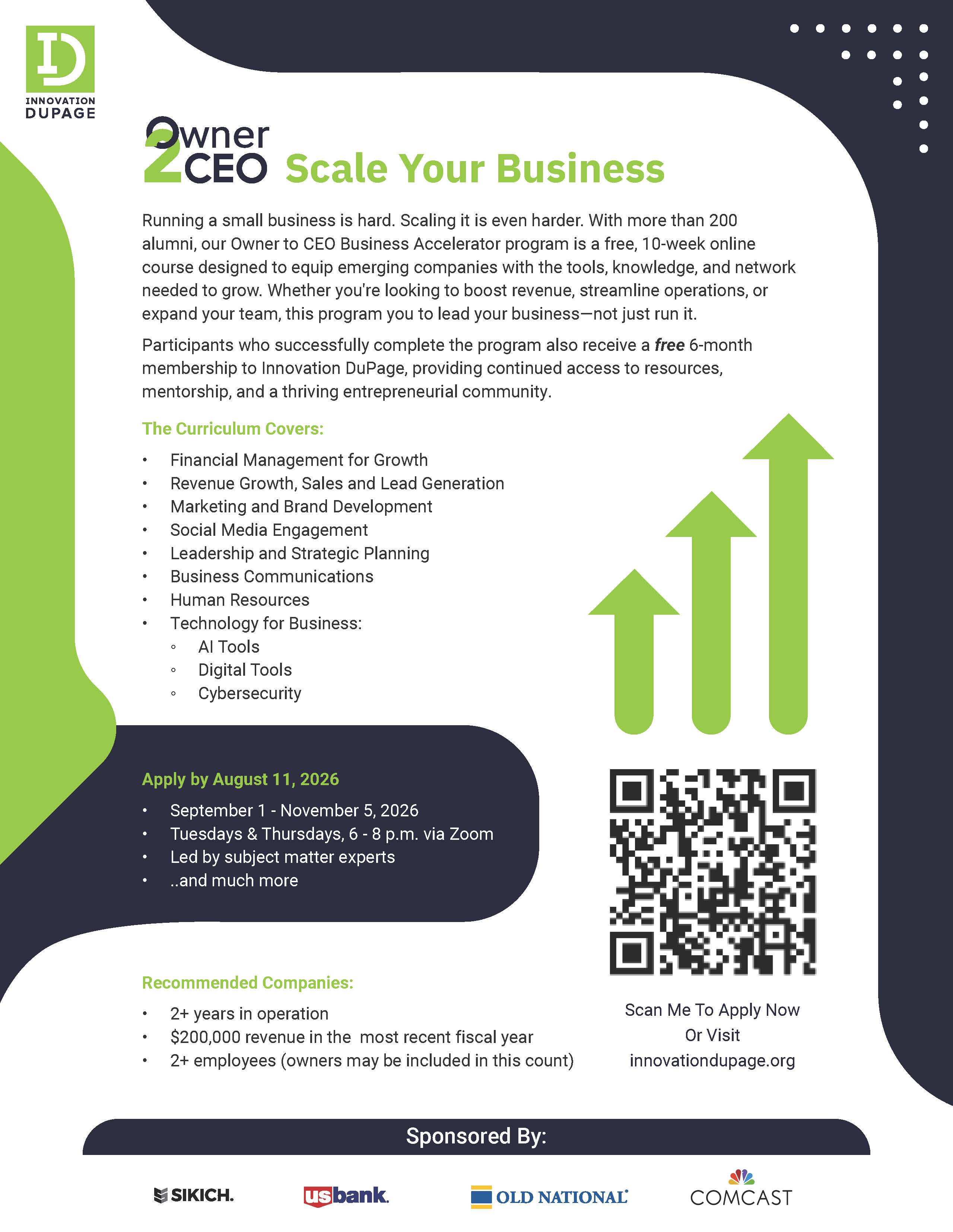 Innovation DuPage Owner2CEO — Scale Your Business Free 10-Week Course header image