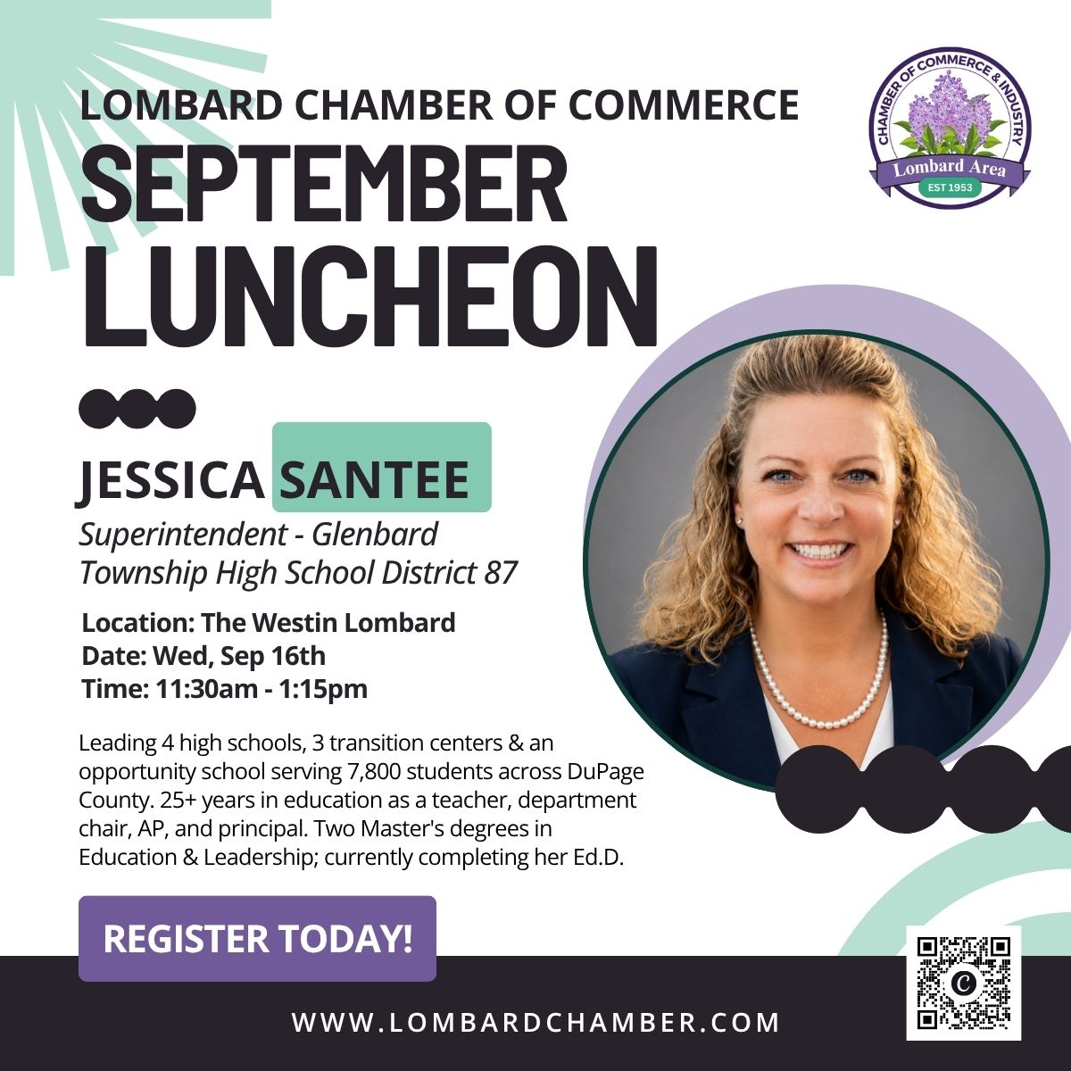 September Luncheon - Jessica Santee, Superintendent of Glenbard Township High School District 87 header image