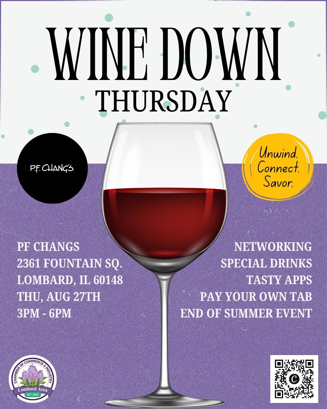 2026 Wine Down Thursday - PF Chang's Lombard header image