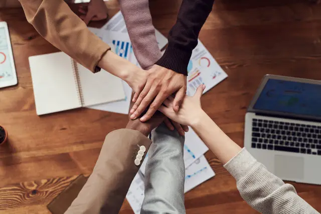 hands together over table
