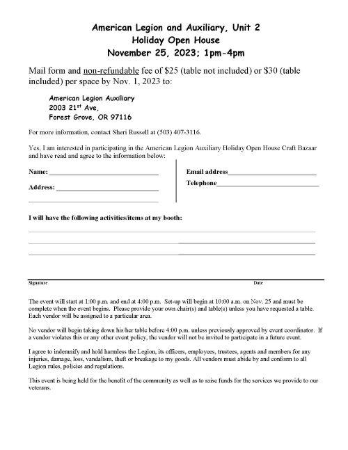 American Legion and Auxiliary, Holiday Open House header image