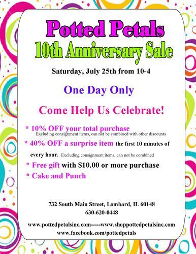 Potted Petals 10th Anniversary Sale header image