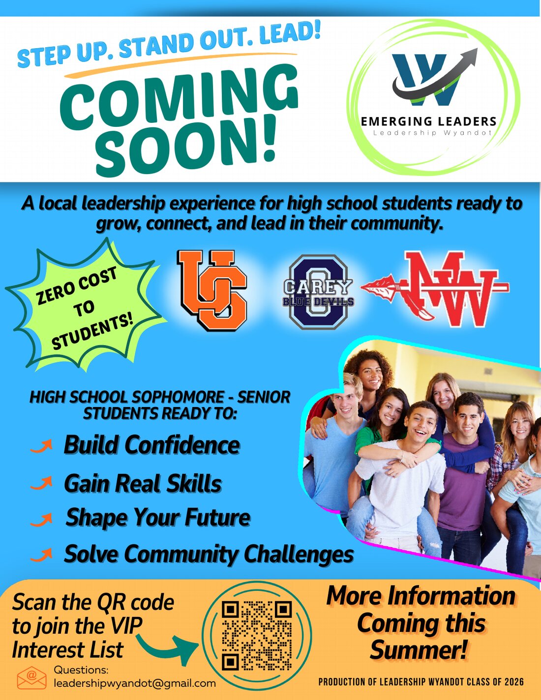 Emerging Leaders flyer for the high school leadership program