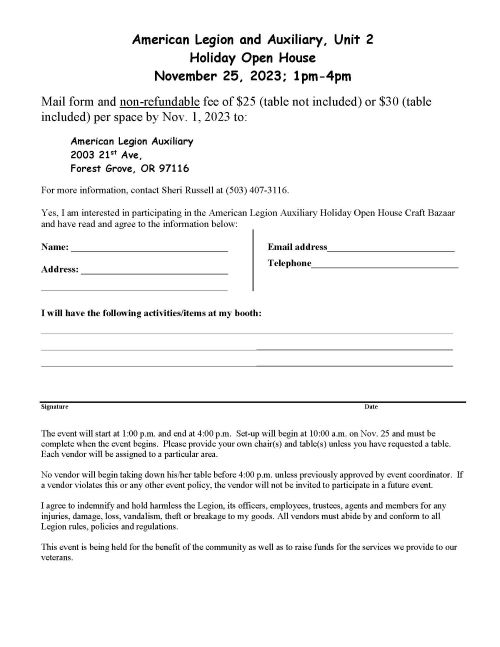 American Legion and Auxiliary, Holiday Open House header image