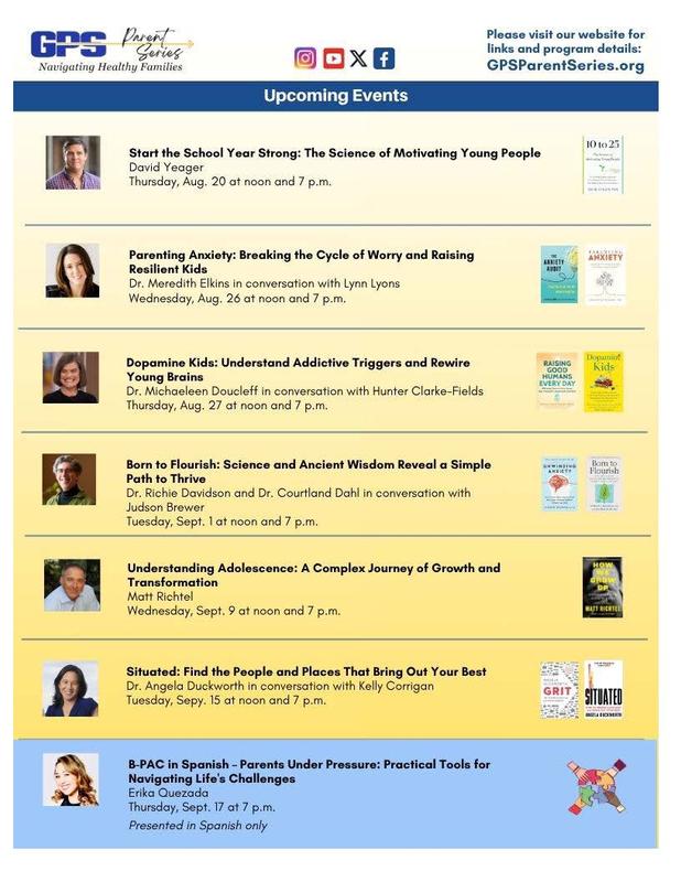 GPS Parent Series Events Upcoming Events Through September header image