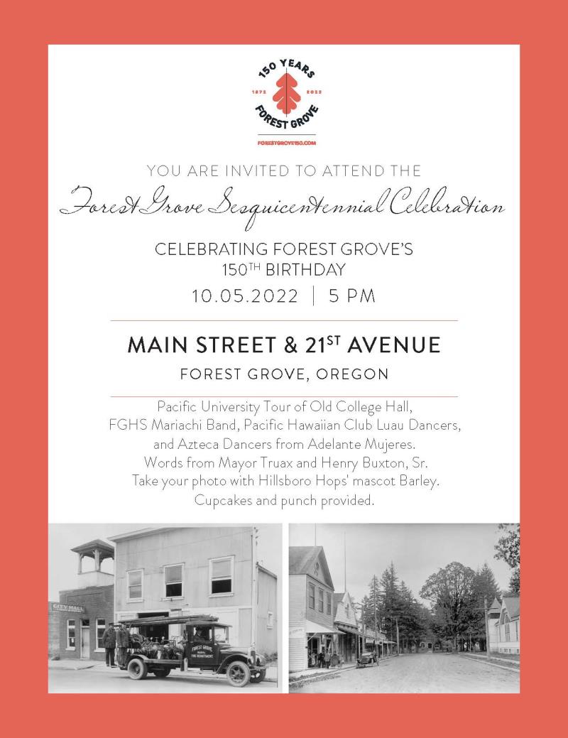 Forest Grove Sesquicentennial Celebration header image