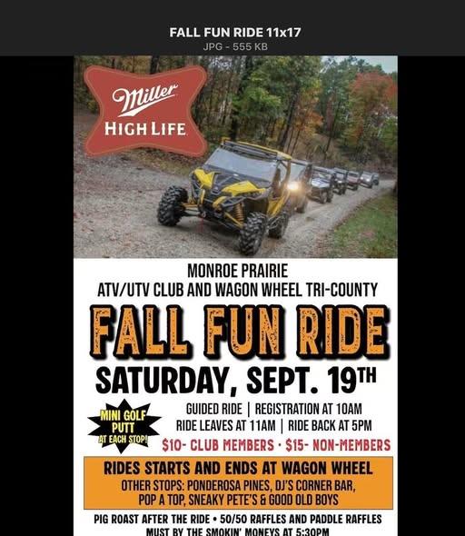Monroe Praire ATV/UTV Club and Wagon Wheel Tri County Fall Fun Ride header image