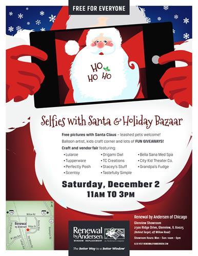 Selfies w/Santa & Holiday Bazaar, Glenview, Sat, 12/2, 11am-3pm! header image