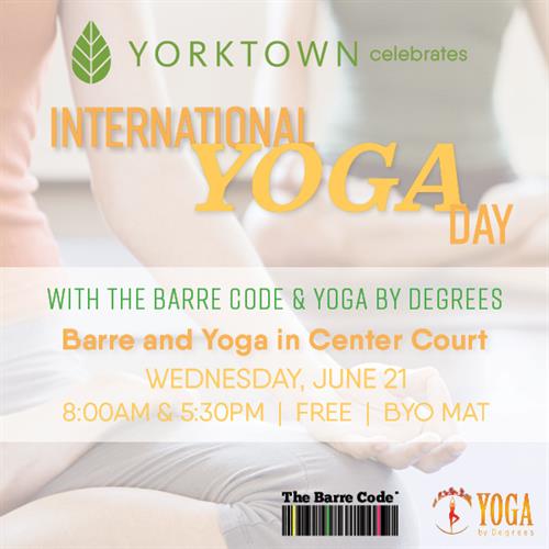 International Yoga Day with The Barre Code Lombard & Yoga by Degrees header image
