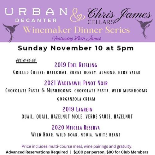 Winemaker Dinner Series - Chris James Cellars header image