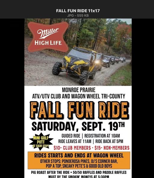 Monroe Praire ATV/UTV Club and Wagon Wheel Tri County Fall Fun Ride header image