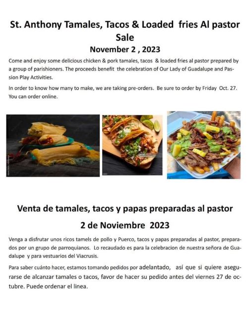 St. Anthony Tamales, Tacos & Loaded Fries Al Pastor Sale header image